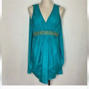 Trina Turk -The Real Real Aqua Silk Beaded Sleeveless Cape Dress Sz.0 Ret.$425